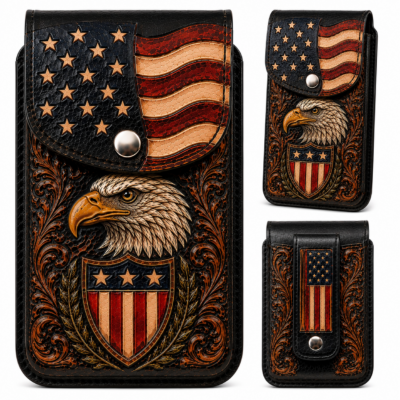 The Ultimate hand tooled patriotic belt mounted cell phone hand tooled and molded cell phone holster
