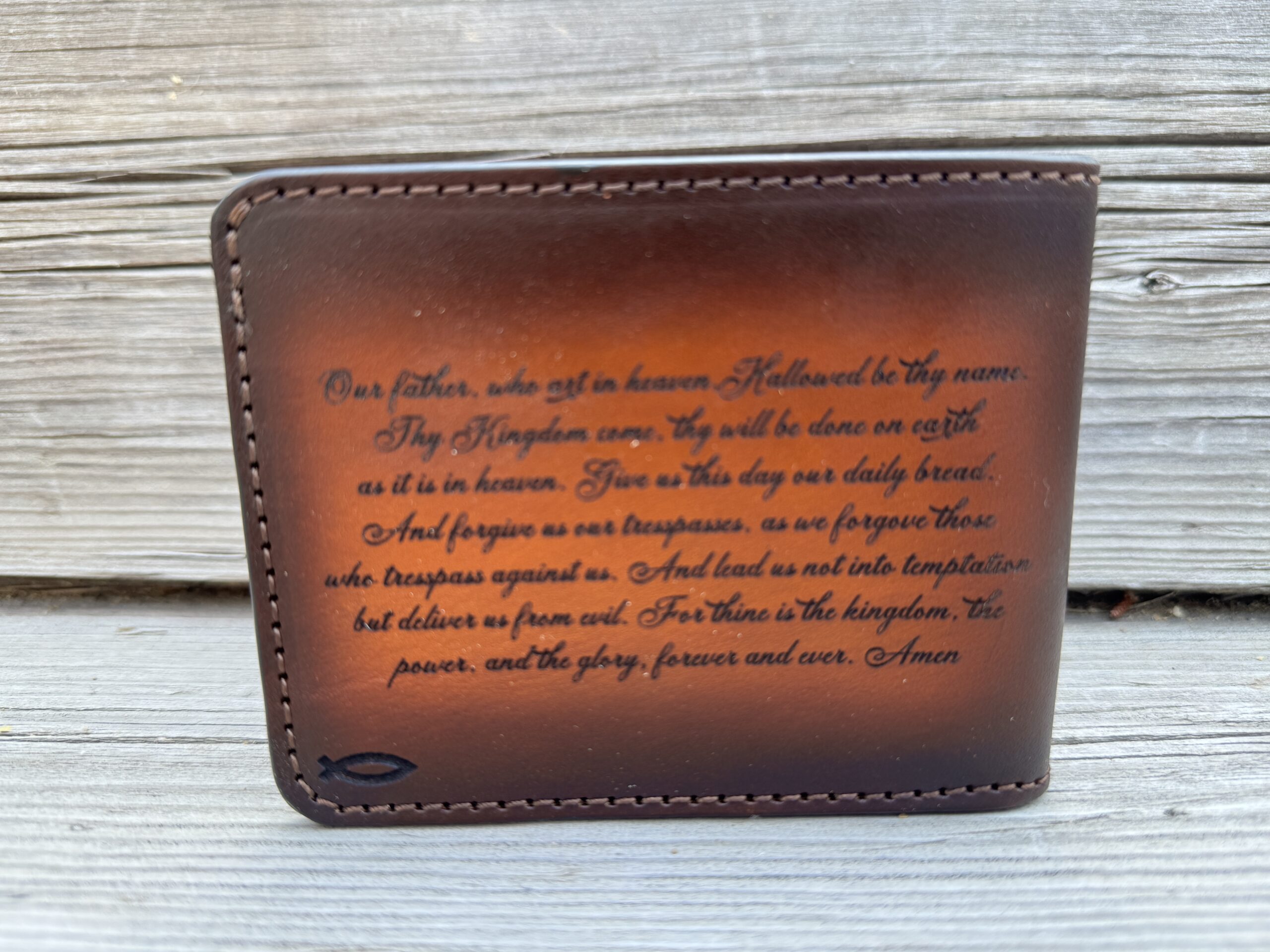 Hand-Tooled Leather Bifold Wallet – Lord’s Prayer & Wooden Cross Design Christian Wallet - Image 2