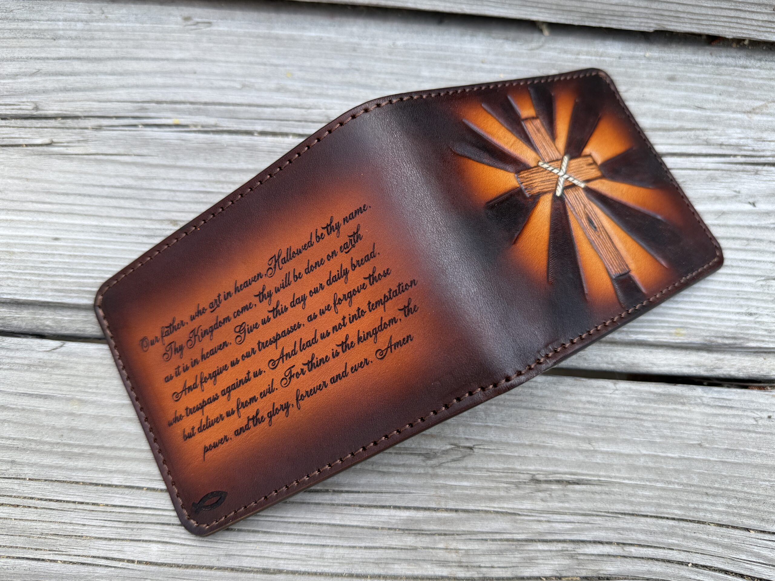 Lords Prayer Christian Wallet with radiant cross