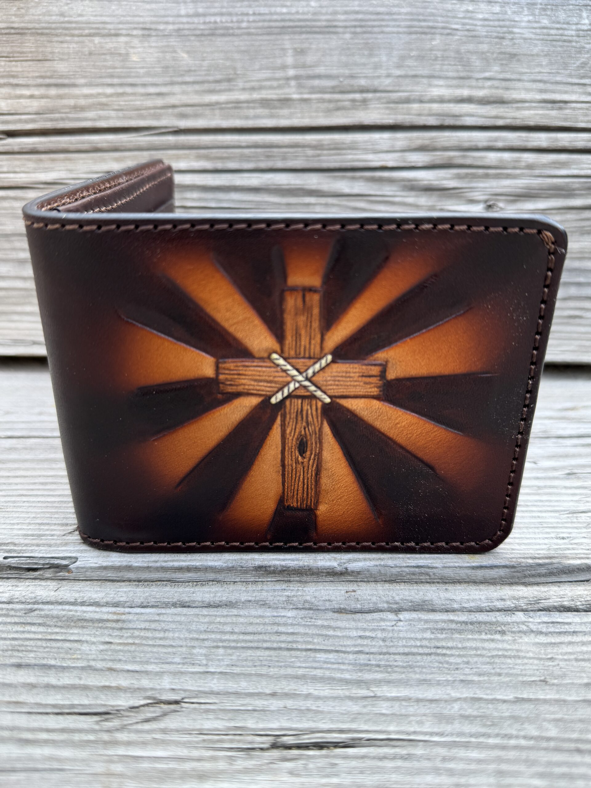 Hand-Tooled Leather Bifold Wallet – Lord’s Prayer & Wooden Cross Design Christian Wallet - Image 3