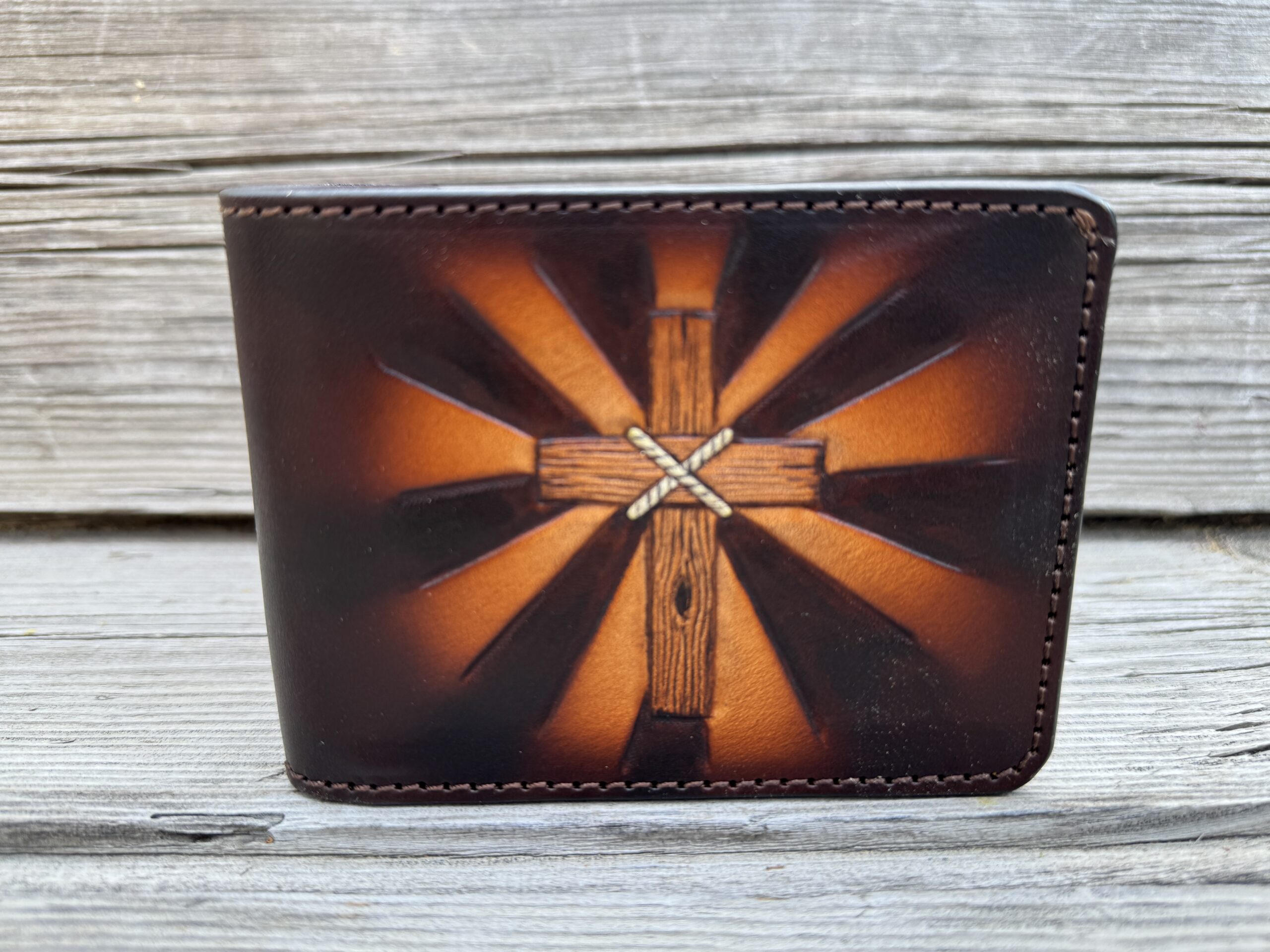 Hand-Tooled Leather Bifold Wallet – Lord’s Prayer & Wooden Cross Design Christian Wallet - Image 4