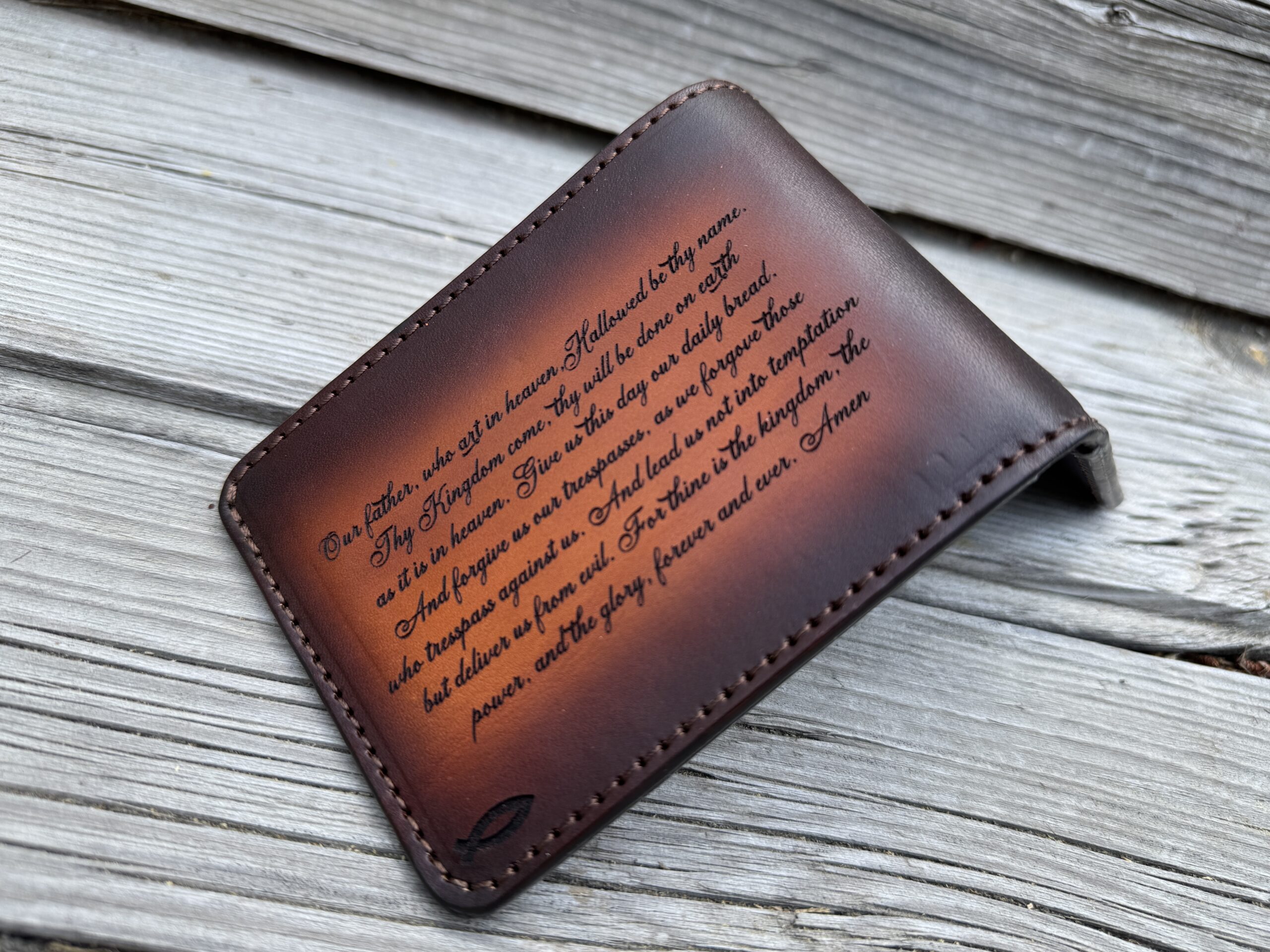 Hand-Tooled Leather Bifold Wallet – Lord’s Prayer & Wooden Cross Design Christian Wallet - Image 5