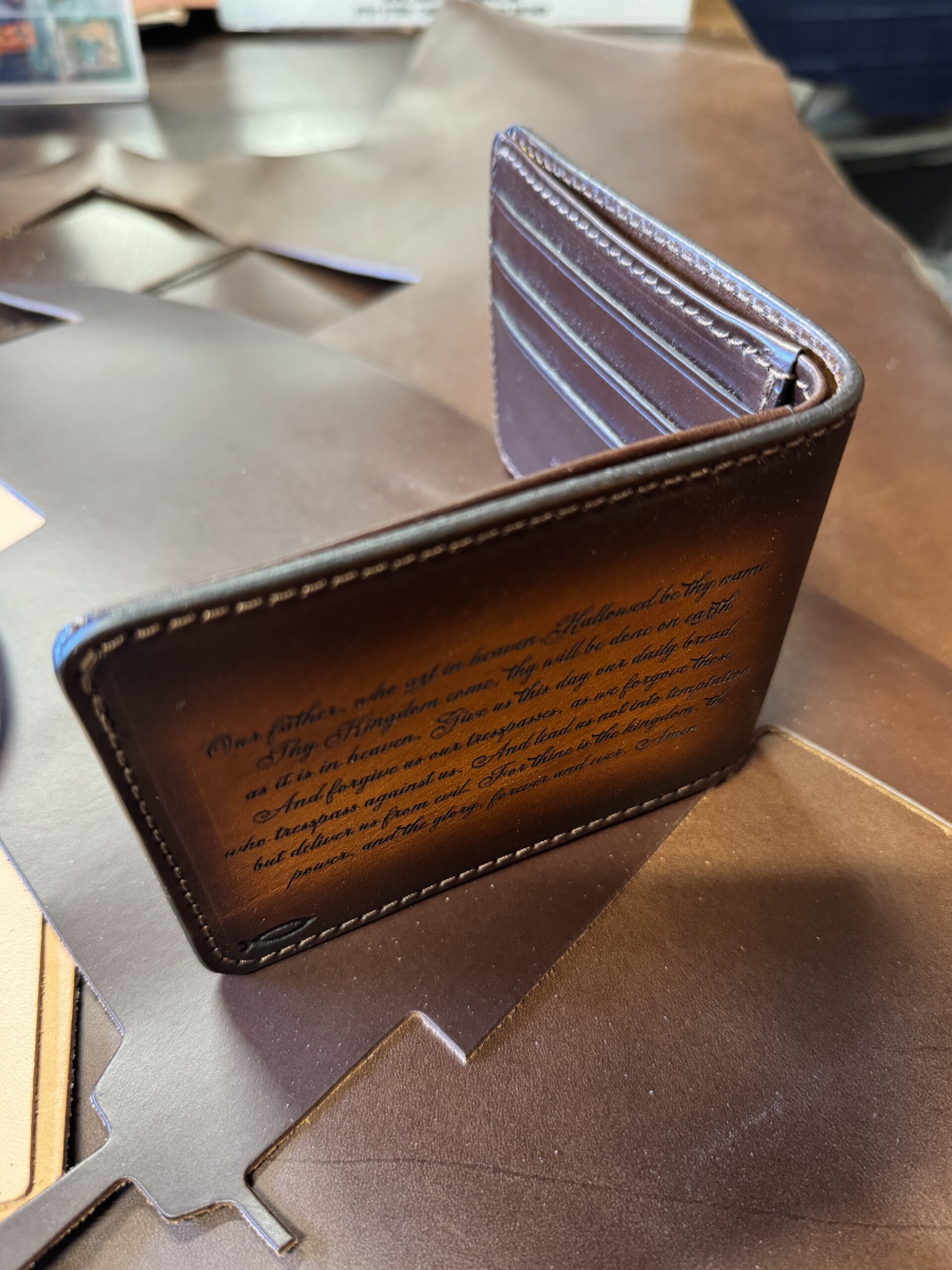 Hand-Tooled Leather Bifold Wallet – Lord’s Prayer & Wooden Cross Design Christian Wallet - Image 7