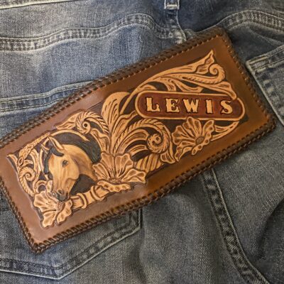 Vintage Equestrian handtooled western floral wallet