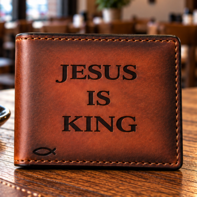 Jesus is king laser engraved premium leather bifold wallet