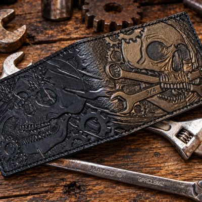Black Tooled Gearhead Wallet by Christoph Joseph