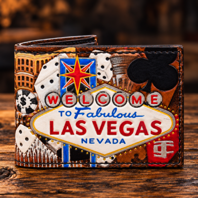 Las Vegas Custom Hand Tooled Leather Bifold Wallet