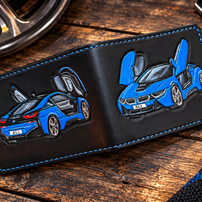 Custom Car Wallets for the car enthusiast. Leather bifolds with your vehicle of choice