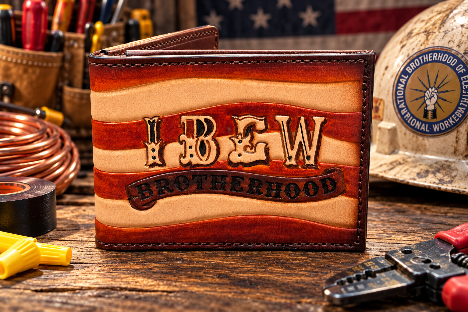 IBEW Brotherhood hand-tooled Bifold leather wallet