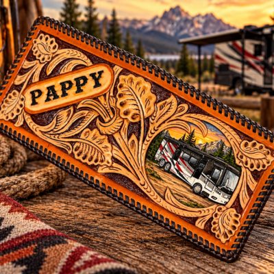 Western Floral Personalized RV leather bifold wallet