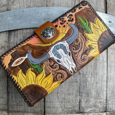 women's hand tooled western clutch wallet