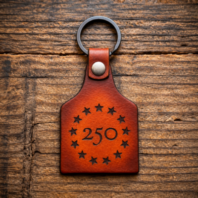 America 250 key ring laser engraved leather key fob double sided