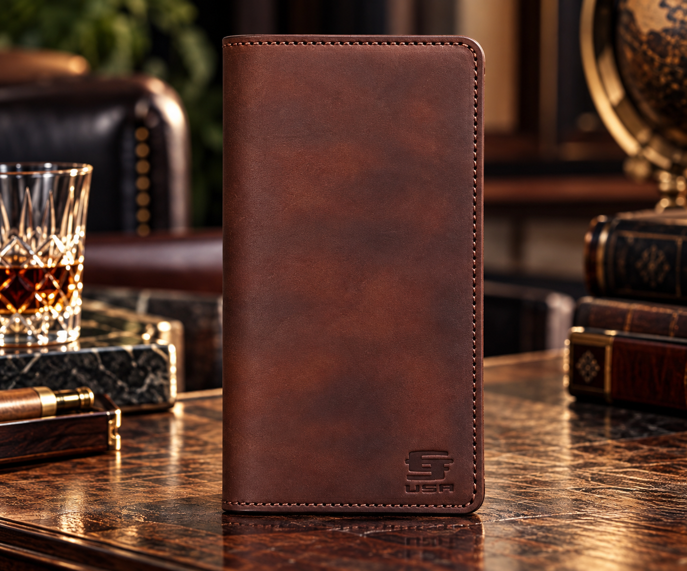 Christoph Joseph Brand - Clean & Classy Rugged Leather Long Wallet - Tobacco Brown - Made in the USA - Image 3