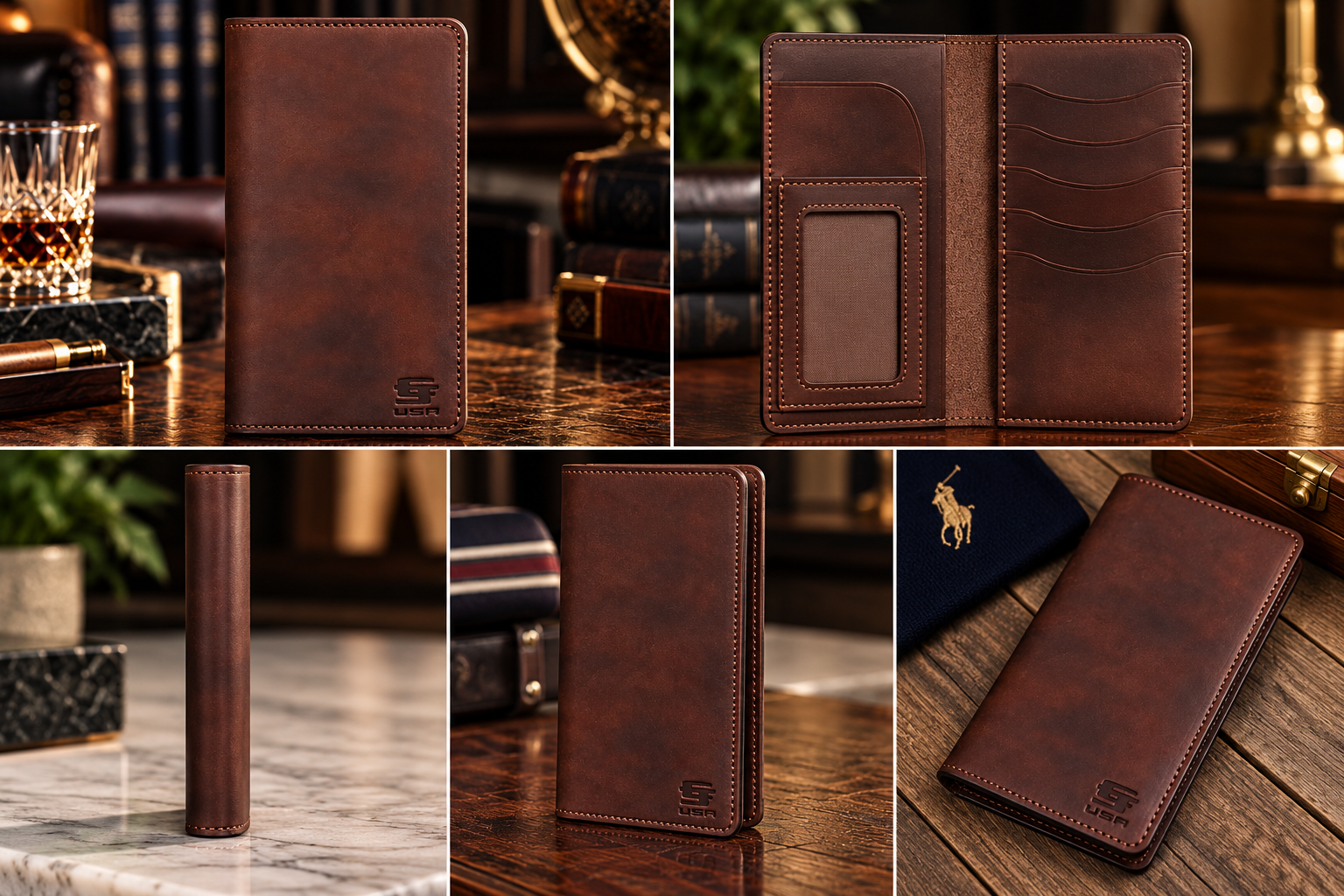 Christoph Joseph Brand - Clean & Classy Rugged Leather Long Wallet - Tobacco Brown - Made in the USA - Image 2