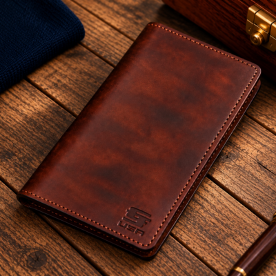 Tobacco brown leather long wallet handmade in the USA