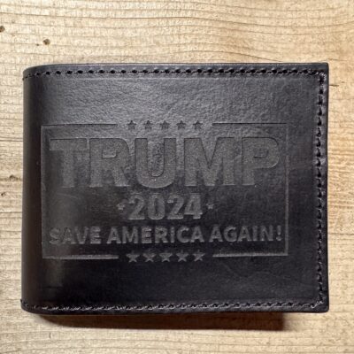 Black Leather Trump Bifold wallet. Trump 2024 Black Leather Bifold Wallet