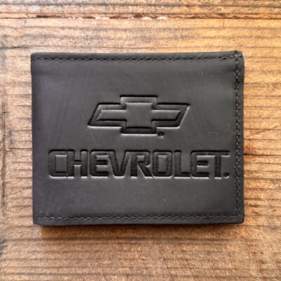Chevy Bowtie Leather Bifold wallet - Black Oil Tanned Leather - Clearance discount wallet
