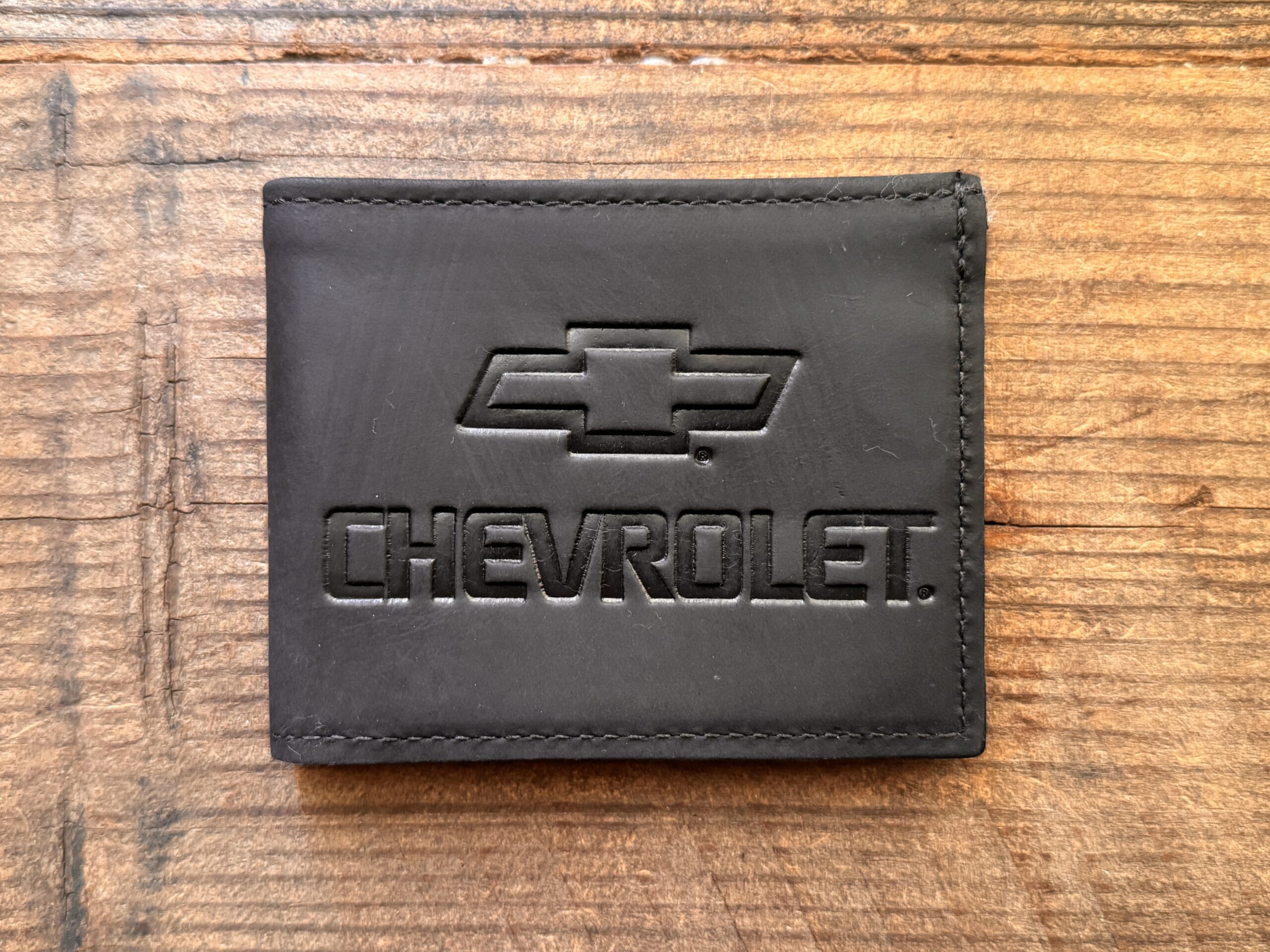 Chevy Bowtie Leather Bifold wallet - Black Oil Tanned Leather - Clearance discount wallet