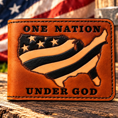 One Nation Under God Hand tooled Leather Bifold Wallet - Clearance item on sale