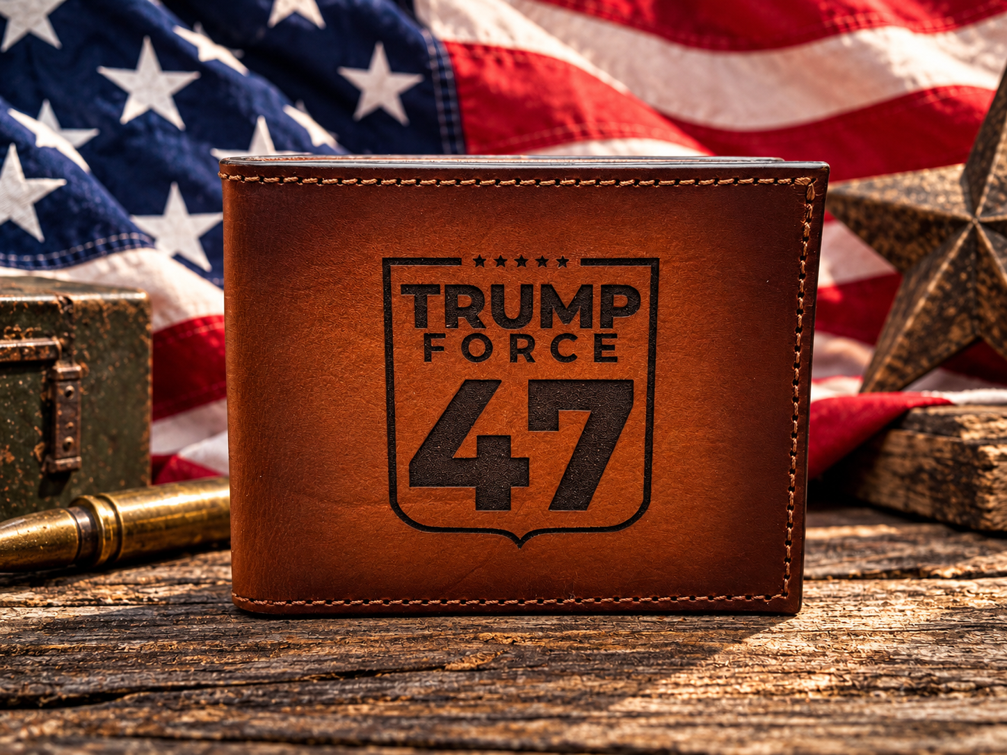 Trump Force 47 laser engraved premium leather bifold wallet - clearance item
