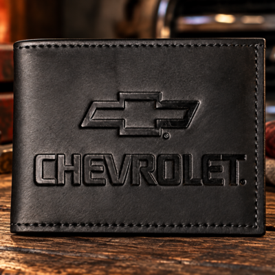 Bowtie Chevy Leather Bifold wallet - Black Oil Tanned Leather - Clearance discount wallet