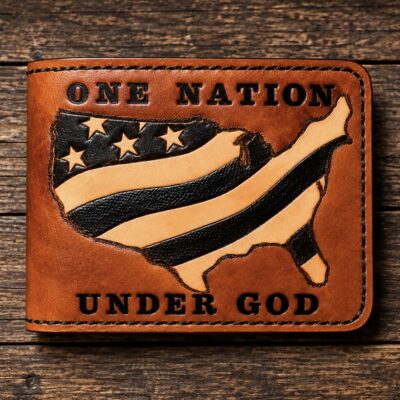 One Nation Under God Hand tooled Leather Bifold Wallet - Clearance item on sale