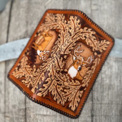 Hand Tooled Deer Wallet - Oak Leaf & Deer Laced Long Wallet