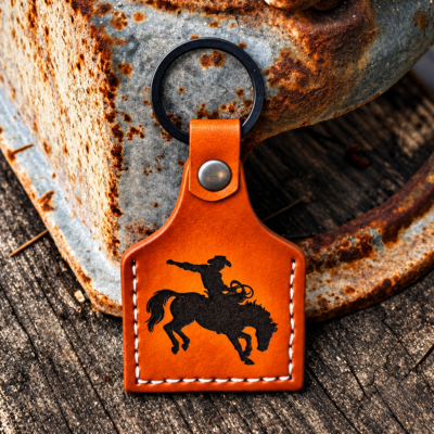 Cowboy key chain - a laser engraved double sided handmade keychain made in the USA. Double sided with cowboy boot