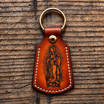 Handmade Our Lady of Guadalupe Leather Keychain | Catholic Faith | Hand-Dyed
