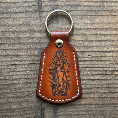 Handmade Our Lady of Guadalupe Leather Keychain | Catholic Faith | Hand-Dyed