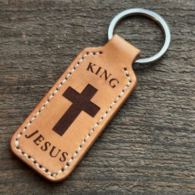 King Jesus Faith laser engraved leather keychain