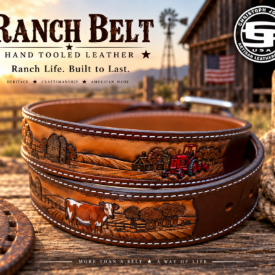 Men's Cattle & Farm Themed hand tooled leather belt