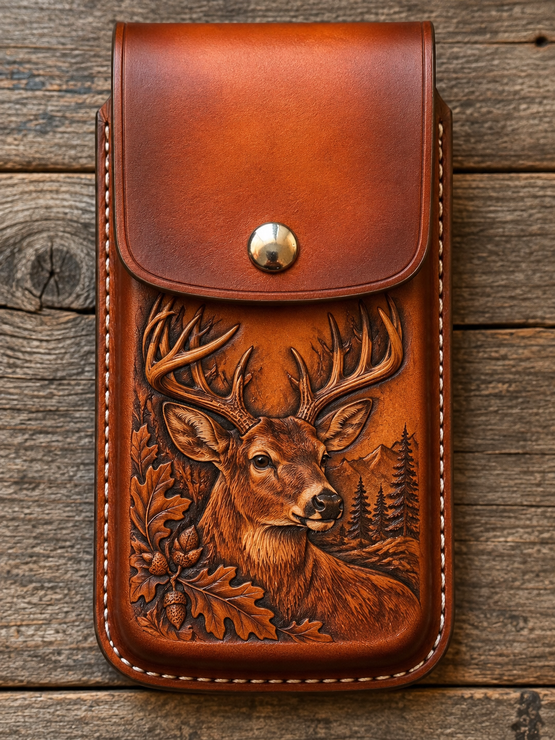 Hand-Tooled Deer Design Molded Leather Cell Phone Holster – Handmade USA - Image 5