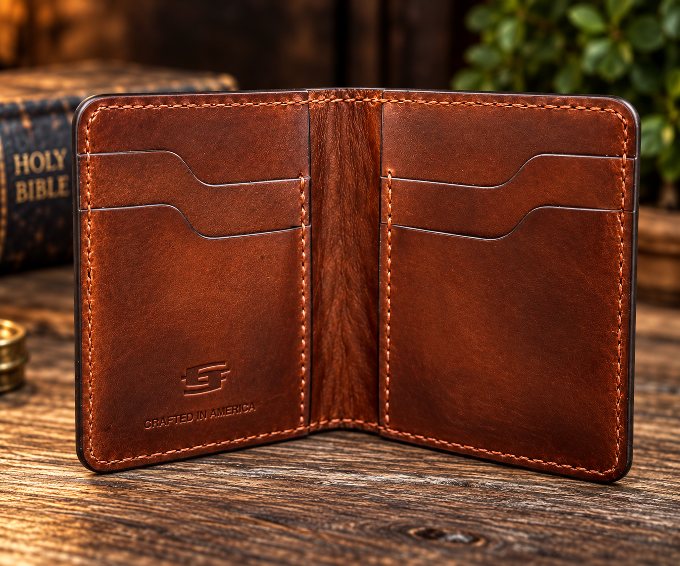 Handmade Leather Credit Card Holder Personalized Wallet Christian Bible Verse - Image 2