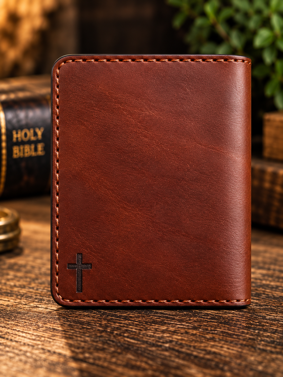 Handmade Leather Credit Card Holder Personalized Wallet Christian Bible Verse - Image 3