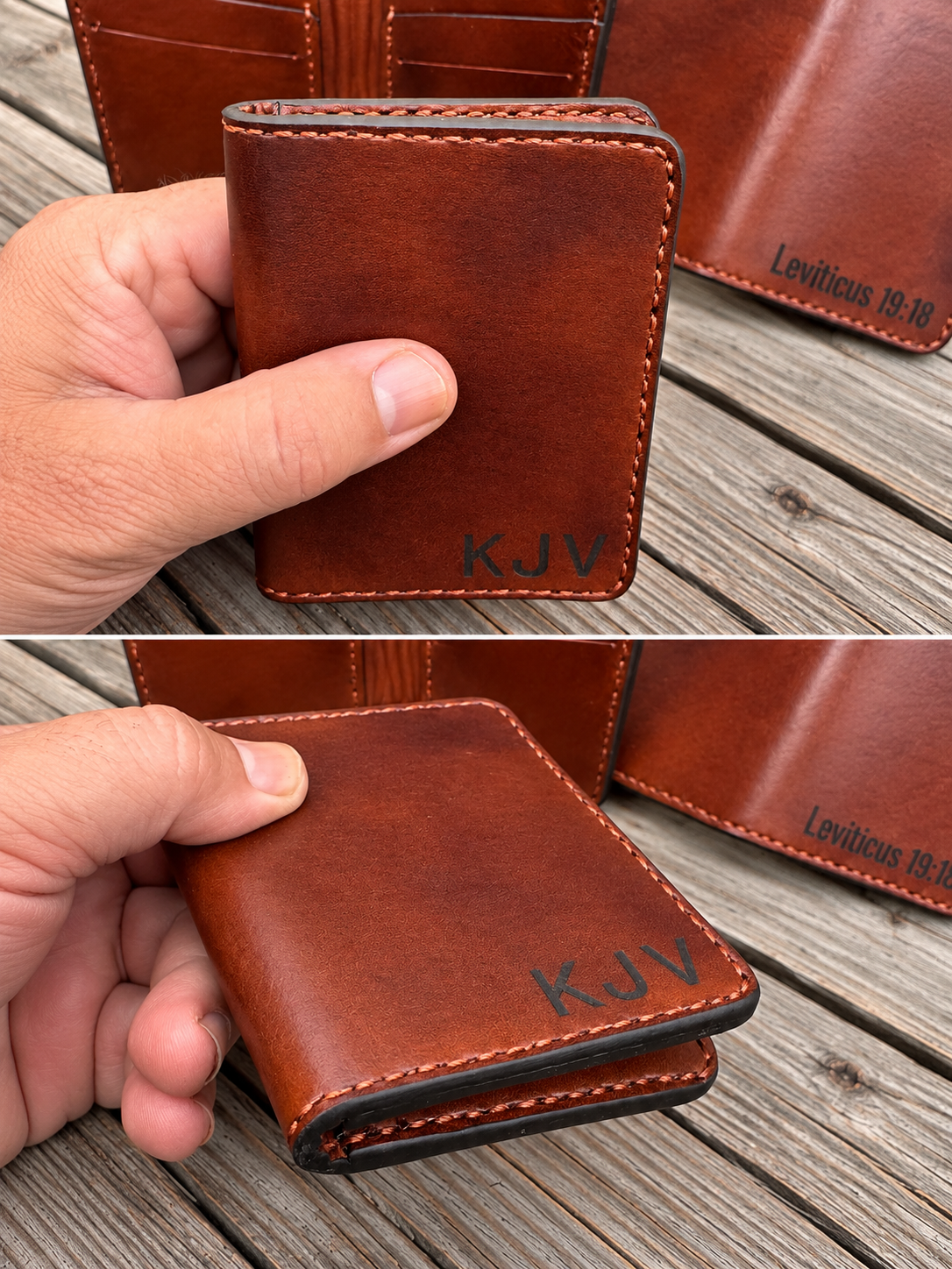 Handmade Leather Credit Card Holder Personalized Wallet Christian Bible Verse - Image 8
