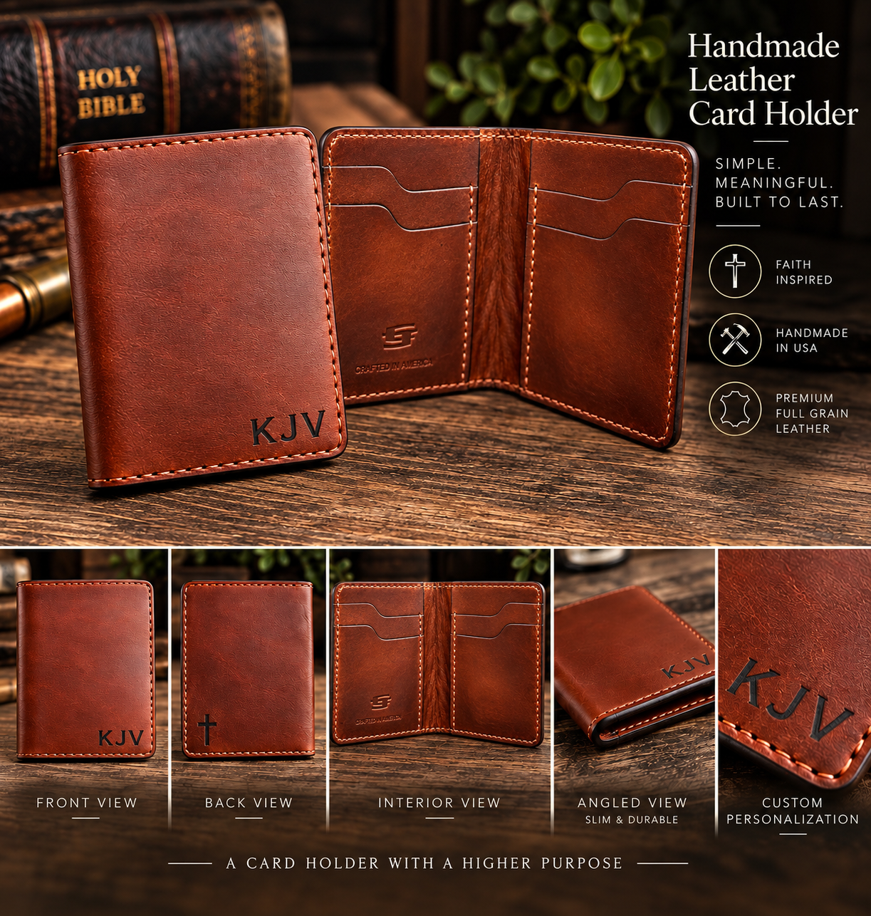 Handmade Leather Credit Card Holder Personalized Wallet Christian Bible Verse - Image 7