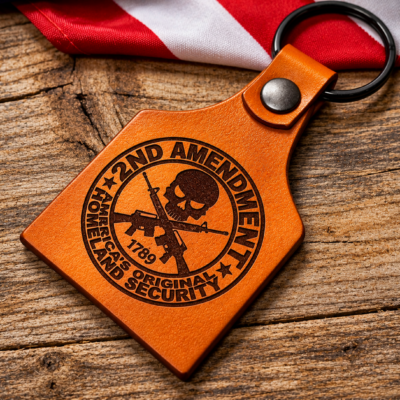Second Amendment engraved Leather Keychain