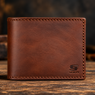 Classic Urban handmade tobacco brown leather bifold wallet