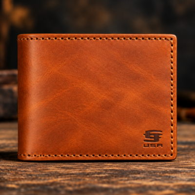 Classic Urban handmade Rich Saddle Tan leather bifold wallet