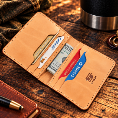 Handmade Natural Veg Tanned Leather Credit Card Wallet
