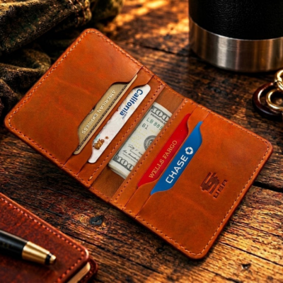 Classic Urban saddle tan leather bifold wallet handmade from premium leather