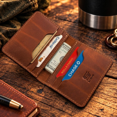 Classic Urban tobacco brown leather bifold wallet handmade from premium leather