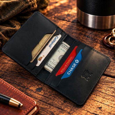 Classic Urban midnight black leather card holder wallet handmade from premium leather