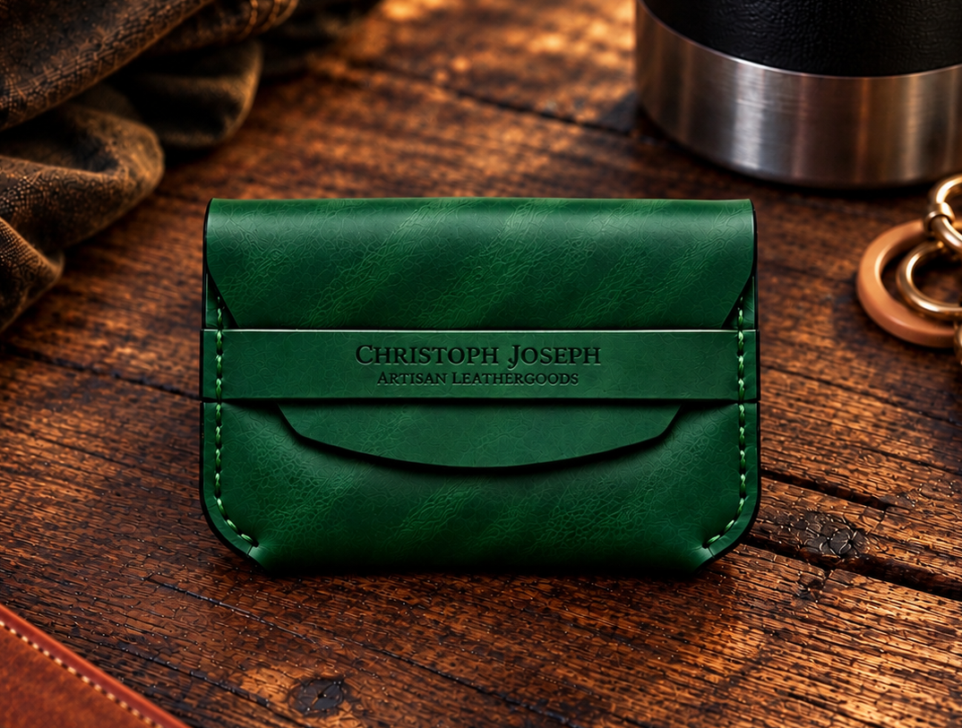 Urban Rugged Luxury Emerald Green Minimalist Card Holder – Premium Italian Leather