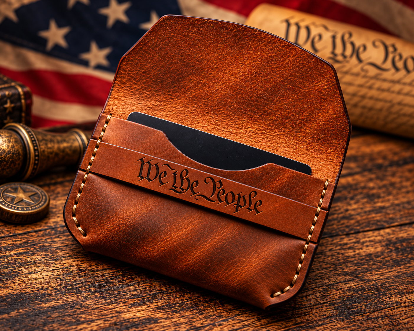 We the People Minimalist Leather Card Holder – Patriotic American Design - Image 3