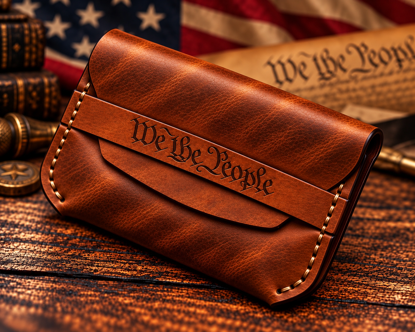 We the People Minimalist Leather Card Holder – Patriotic American Design - Image 2