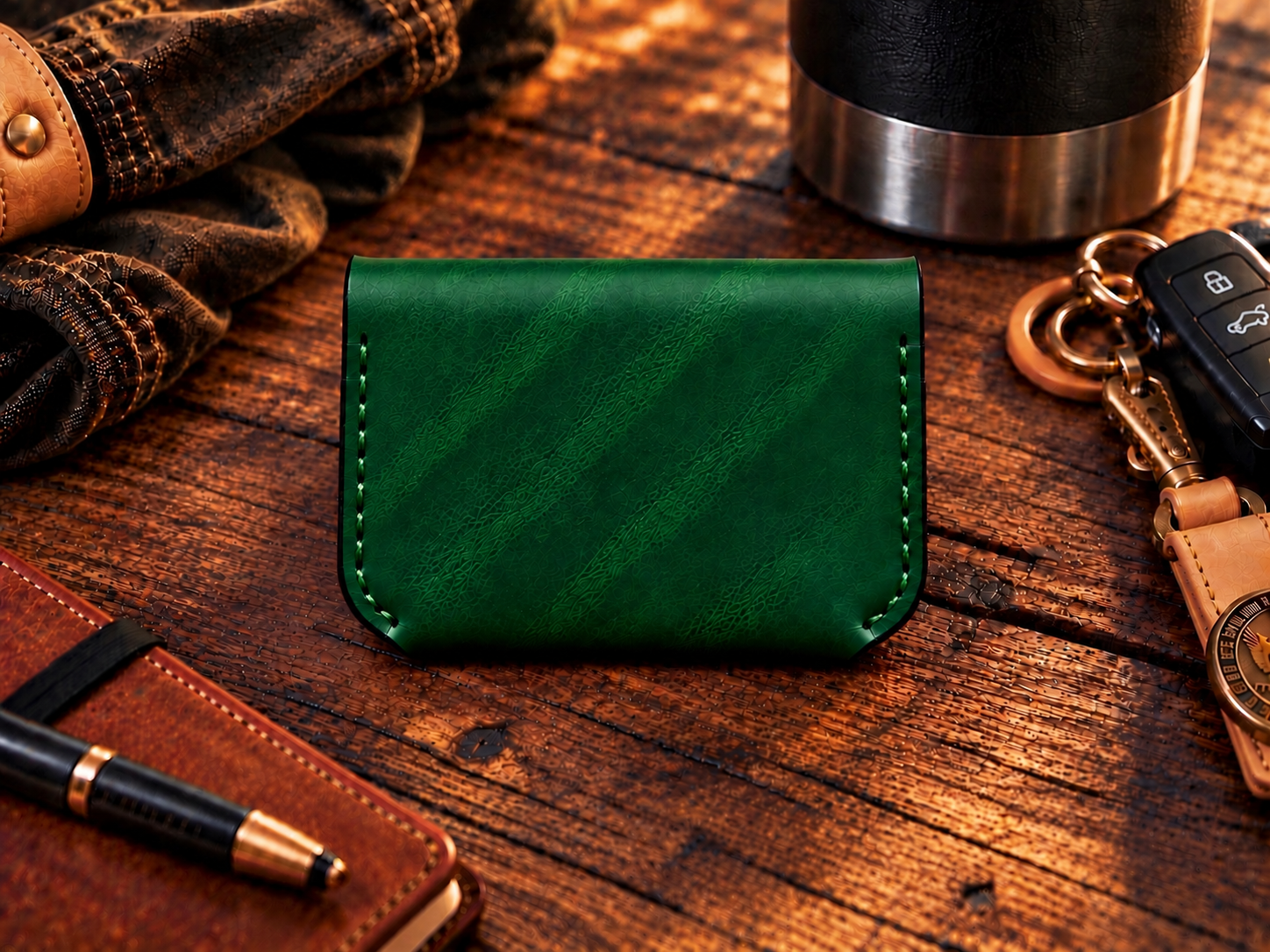 Urban Rugged Luxury Emerald Green Minimalist Card Holder – Premium Italian Leather - Image 3