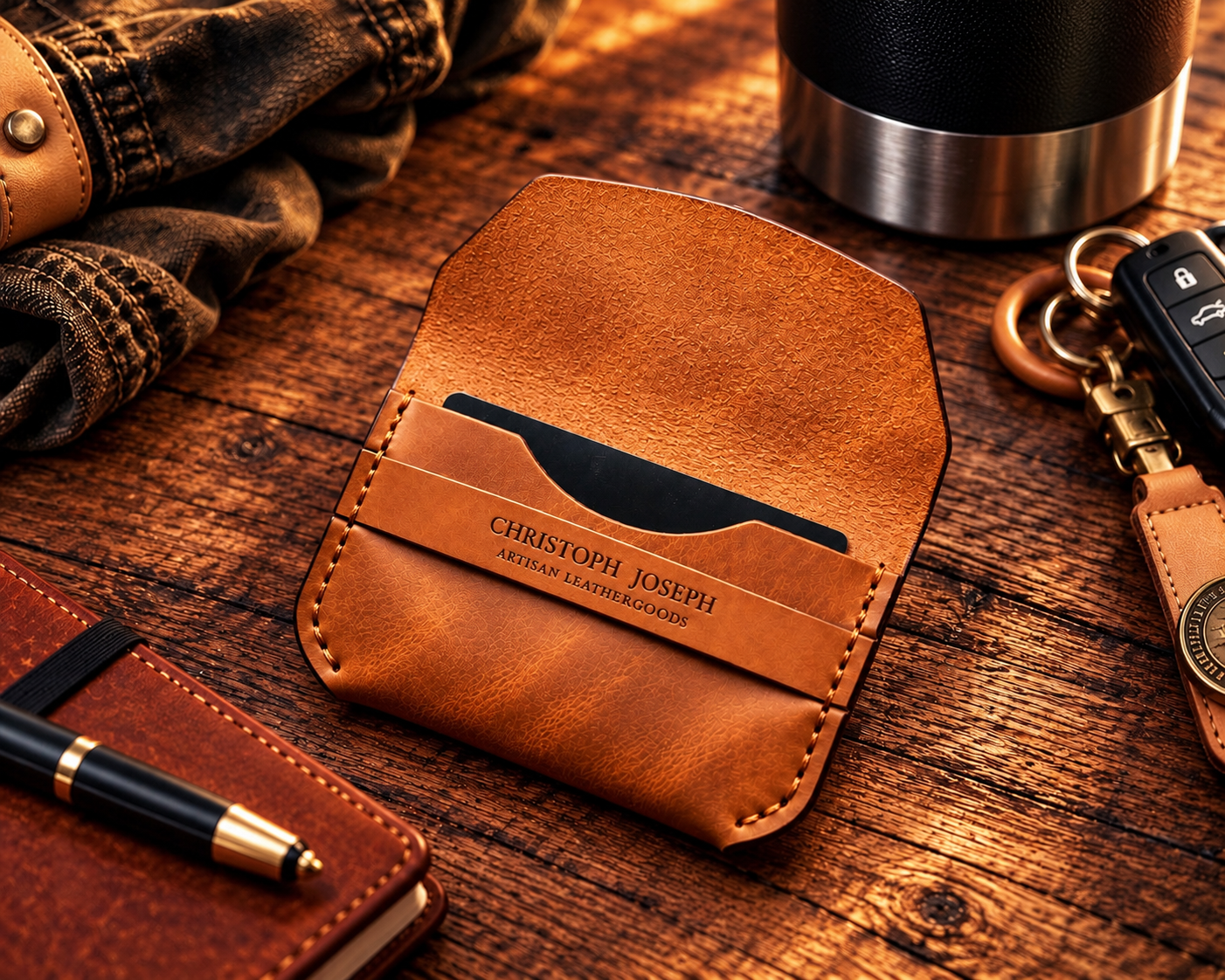 Urban Rugged Luxury Saddle Tan Premium Leather Minimalist Card Holder - Image 2