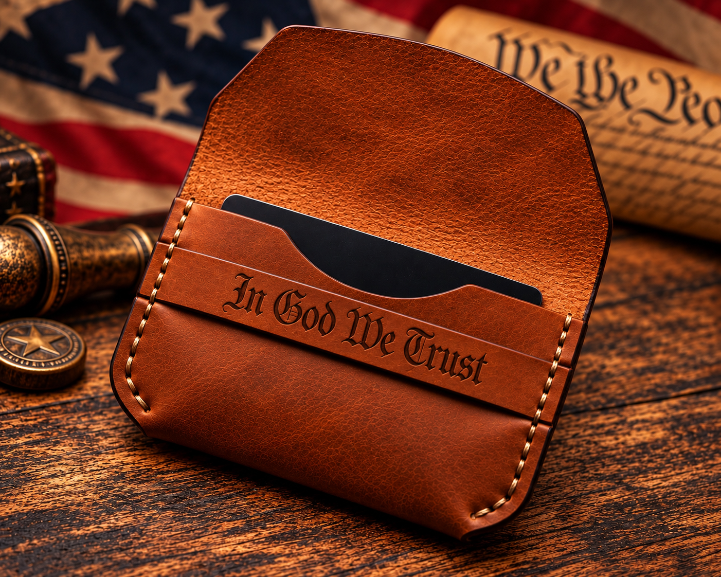 In God We Trust Minimalist Leather Card Holder – Patriotic Christian Design - Image 3